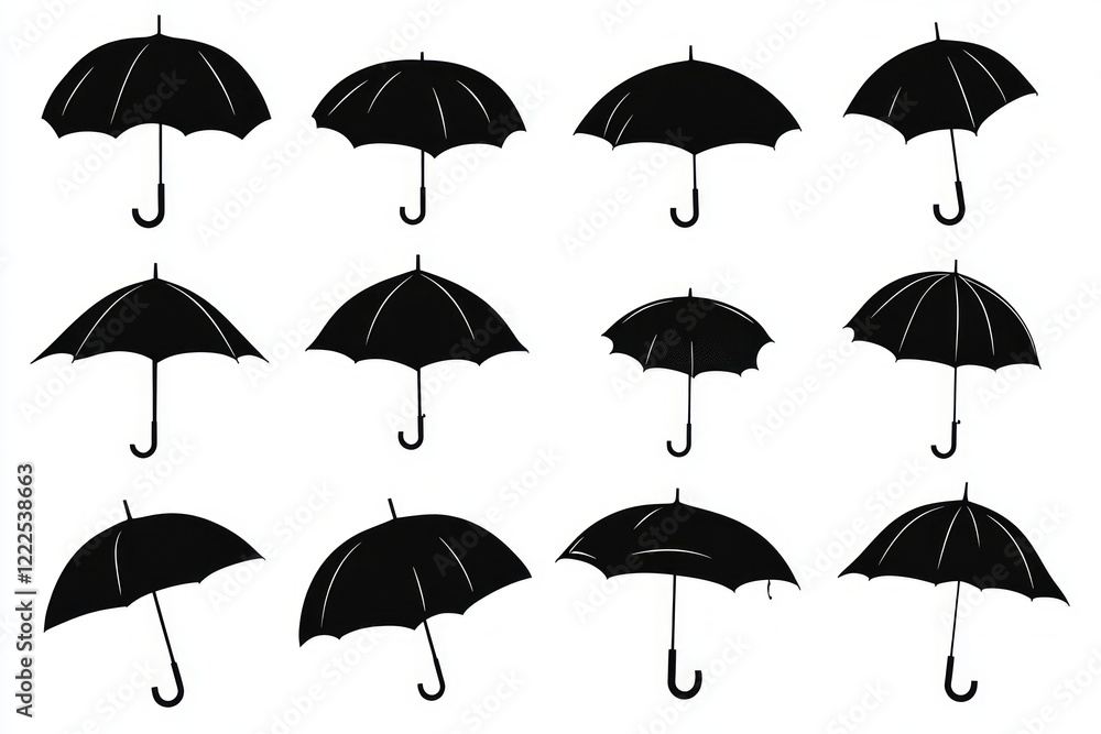 Elegant Black Umbrella Silhouettes. A Simple Yet Striking Graphic Design for Rain Protection. Perfect for Various Print and Web Projects. Elegant Black Umbrella Silhouettes. A Simple Yet Striking Graphic Design for Rain Protection. Perfect for Various Print and Web Projects.