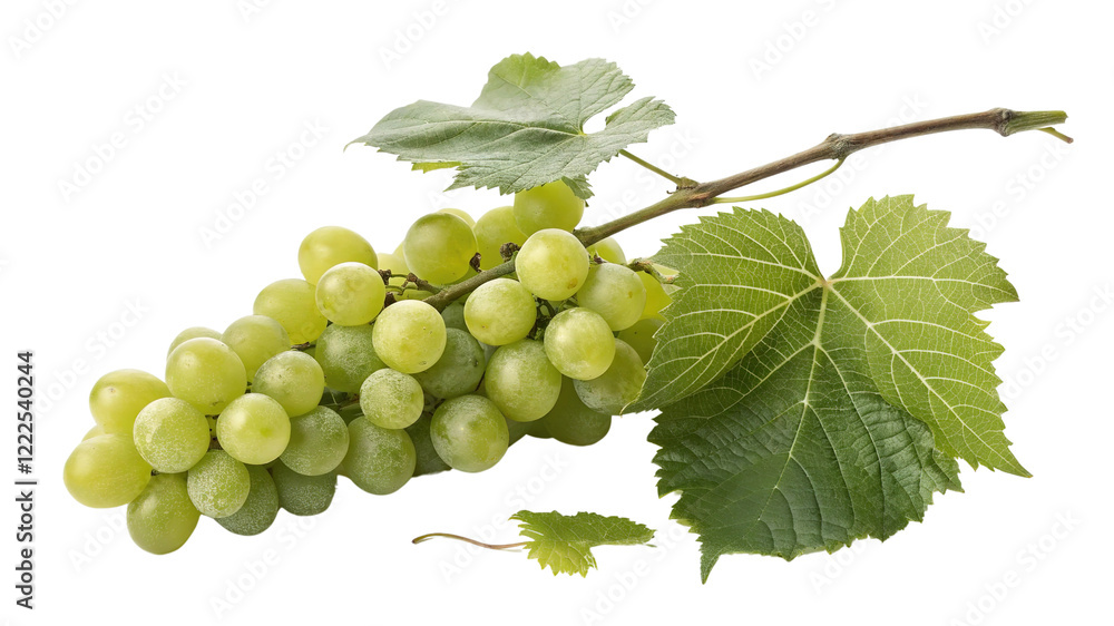 Obraz premium A Fresh Cluster of Green Grapes Attached to a Stem with Lush, Vibrant Detail on Transparent Background PNG
