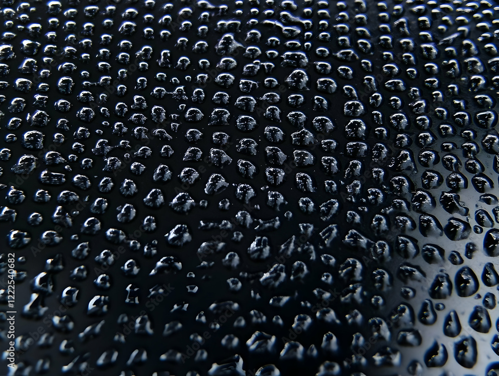 Close-Up of Water Droplets Forms on a Dark Surface with Intricate Patterns Smoothly. Close-Up of Water Droplets Forms on a Dark Surface with Intricate Patterns Smoothly.