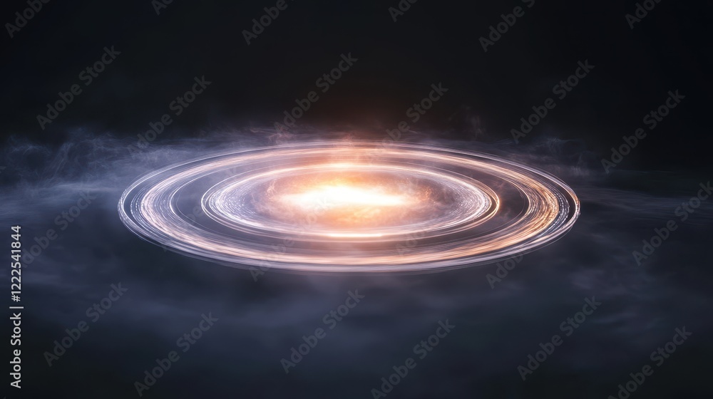 Fototapeta premium Glowing Circular Energy Portal with Swirling Light Trails and Nebula Background.