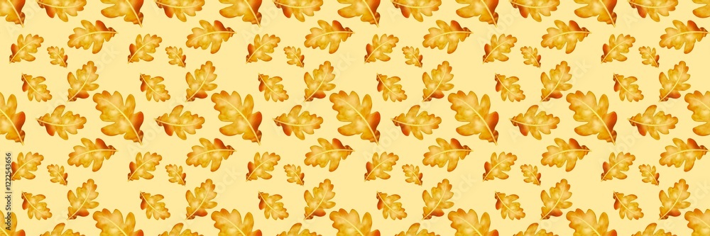 Obraz premium Semi realistic Seamless pattern of oak leaf .Hand-drawn leaf pattern. Leaf isolated on white background. Spring, summer, autum season concept, Easter, nature . Design for card, print, and cover