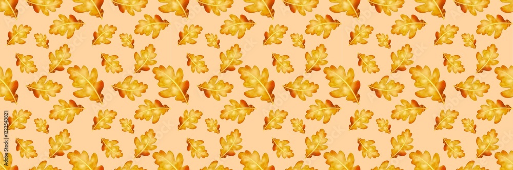 Obraz premium Semi realistic Seamless pattern of oak leaf .Hand-drawn leaf pattern. Leaf isolated on white background. Spring, summer, autum season concept, Easter, nature . Design for card, print, and cover