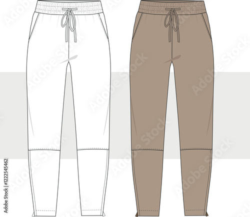 Men's Sports Jogger pants flat sketch fashion illustration,  Active track pants vector template, Sweatpants design drawing, vector, cad, mockup.