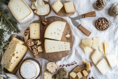 cheese inspired background, we can see many different kinds of Swiss French and Italian cheese photo