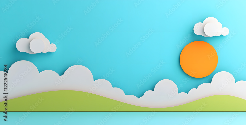 Landscape with mountains and sea waves in paper cut style Landscape with mountains and sea waves in paper cut style