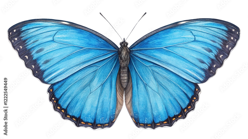 Blue Butterfly with Open Wings Showcasing Intricate Patterns on Transparent Background PNG