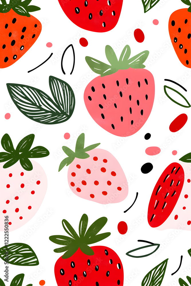 Hand-drawn seamless pattern with cute strawberry Hand-drawn seamless pattern with cute strawberry
