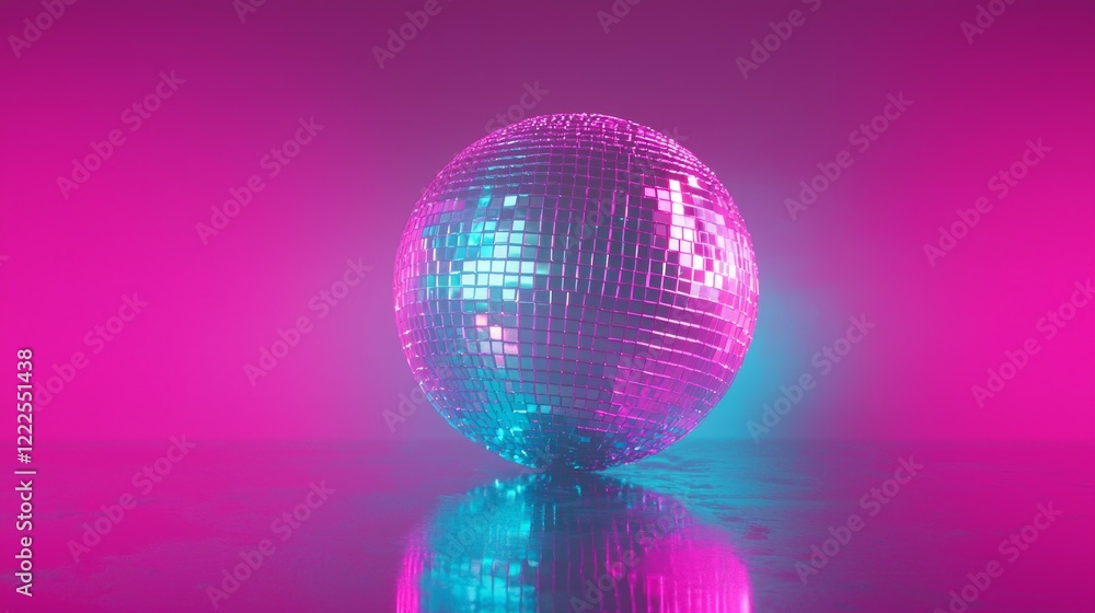 Fototapeta premium Retro Disco Ball TV with Prism Light of Pink and Turquoise in Cinematic Ultra-Detailed Image