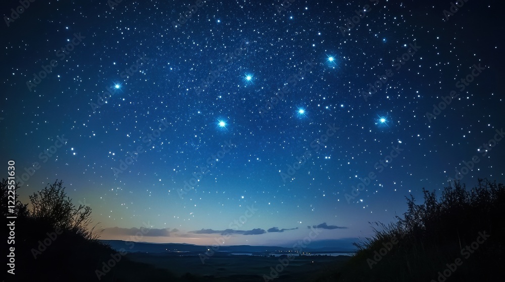 Fototapeta premium Stunning Starry Night Sky with Ursa Major Constellation over a Rural Landscape.