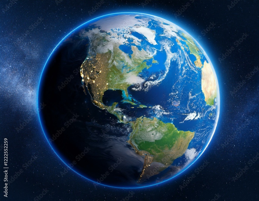 Fototapeta premium Realistic 3D Earth Globe with Continents, Oceans, and Atmospheric Glow