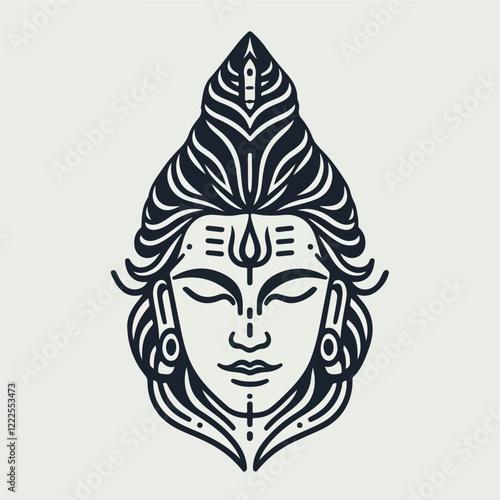 Lord Shiva Line Art: A minimalist and intricate line art illustration of Lord Shiva, a powerful deity in Hinduism, with a serene expression, capturing his spiritual essence. 