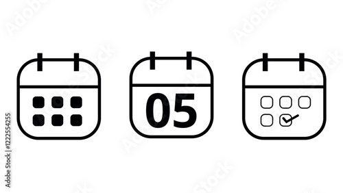 Simple calendar icons in different formats for websites and graphic resources. Calendar icon with specific day marked, day 05.