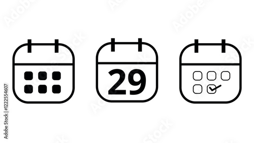 Simple calendar icons in different formats for websites and graphic resources. Calendar icon with specific day marked, day 29.