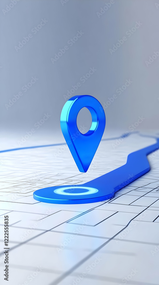 Fototapeta premium Blue Location Pin Icon Hovers Above a Stylized Map with Path Clearly Marked