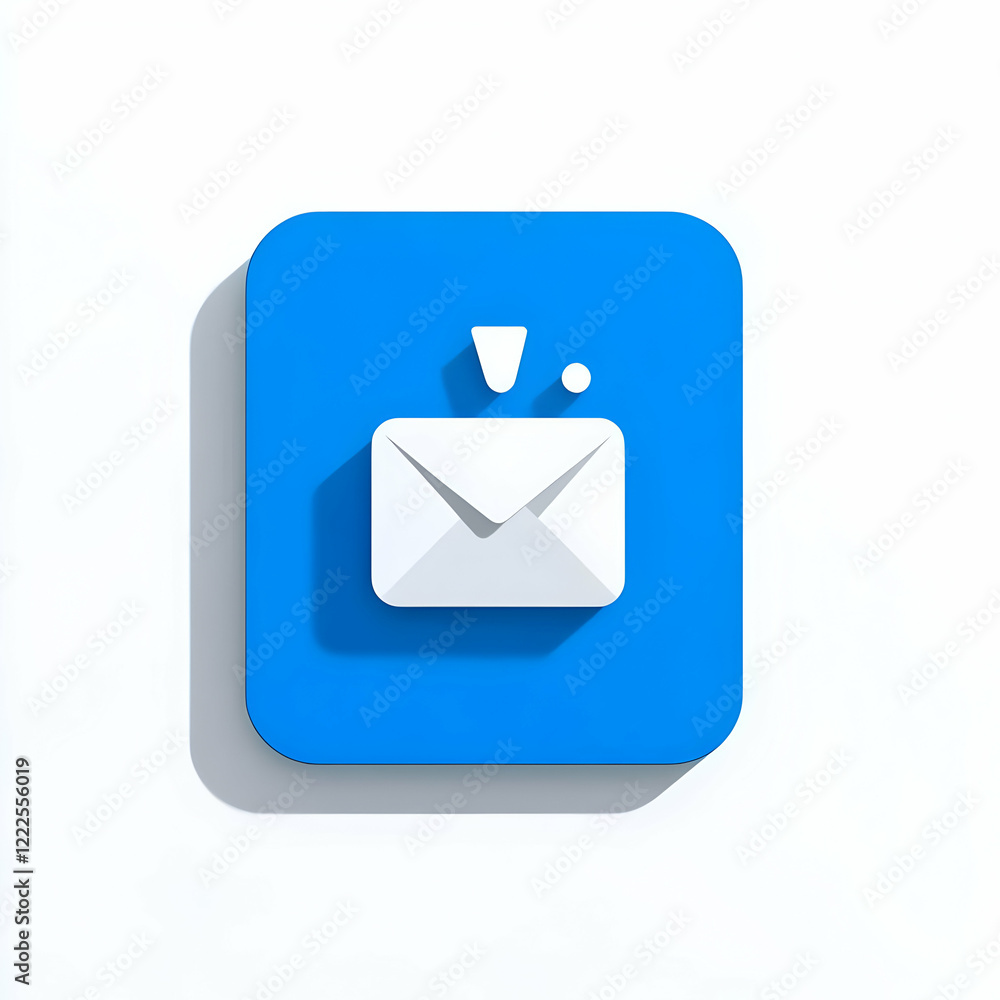 3D Email Icon on a Blue Button Shows a New Message Notification with a Bold, Modern Design. 3D Email Icon on a Blue Button Shows a New Message Notification with a Bold, Modern Design.