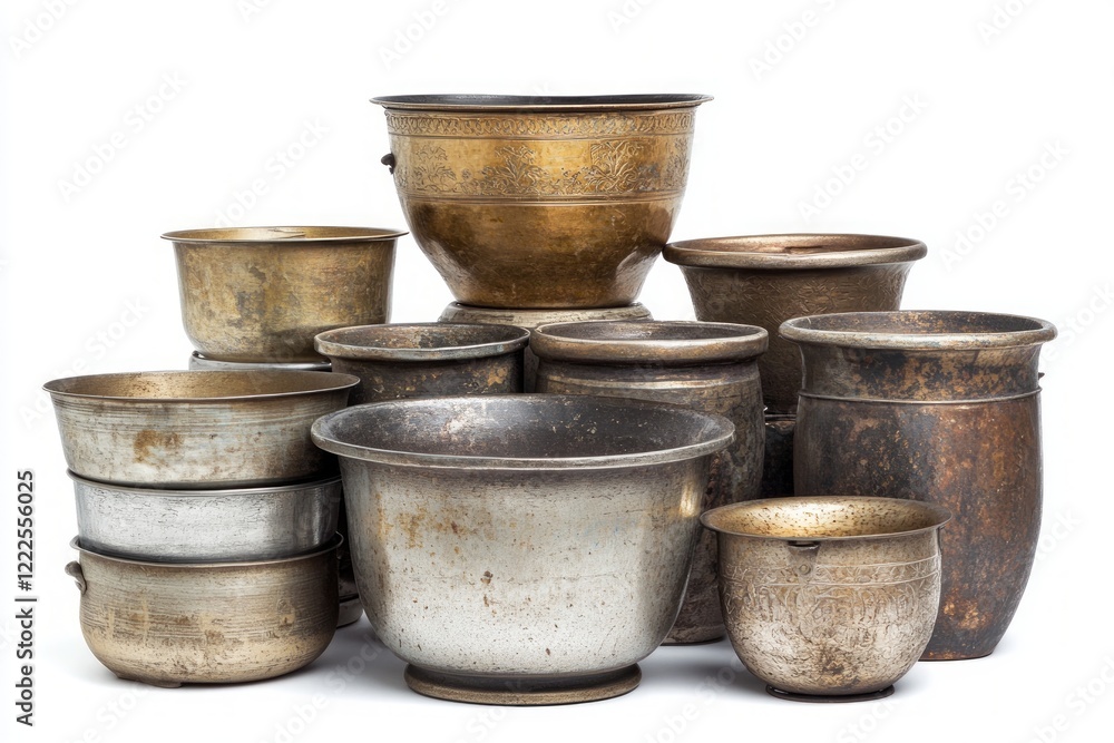 268. Multi-tiered view on a collection of metal pots, studio lighting, isolated on a white background --ar 3:2 --v 6.1 Job ID: a019101e-c6d3-4cee-8e20-eee97be6b5f5 268. Multi-tiered view on a collection of metal pots, studio lighting, isolated on a white background --ar 3:2 --v 6.1 Job ID: a019101e-c6d3-4cee-8e20-eee97be6b5f5
