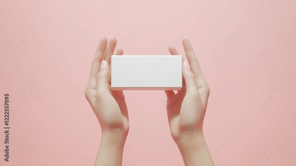 Hands holding a white box in front of a pastel background. Hands holding a white box in front of a pastel background.