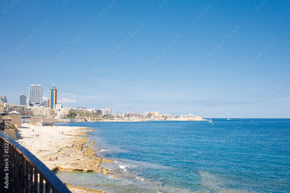 Fototapeta premium Sliema waterfront and view on St. Julian's town, Malta