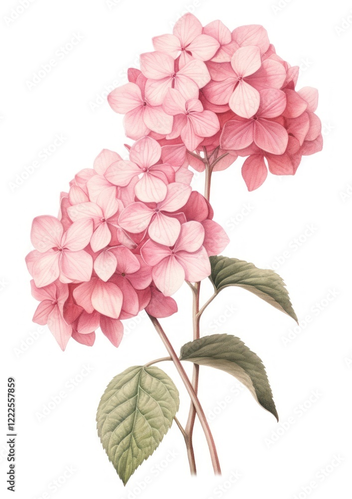 Obraz premium Pink Hydrangea branch art illustration hydrangea.