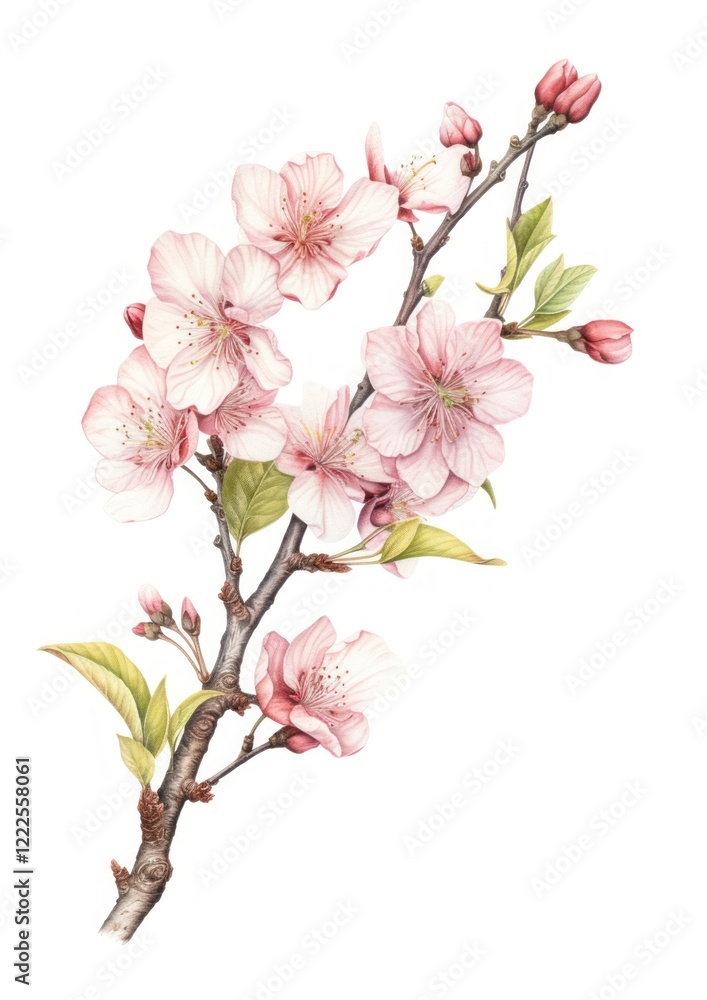 Sakura branch illustration botanical blossom. Sakura branch illustration botanical blossom.