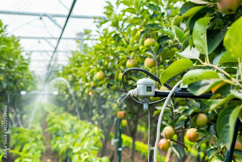 Wallpaper Mural Automated irrigation system in apple orchard for sustainable agriculture and eco-friendly farming practices. Torontodigital.ca