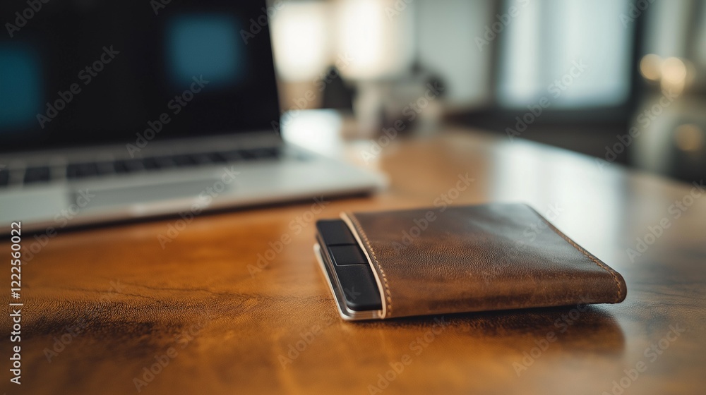 A Bitcoin and hardware wallet on a table. A Bitcoin and hardware wallet on a table.