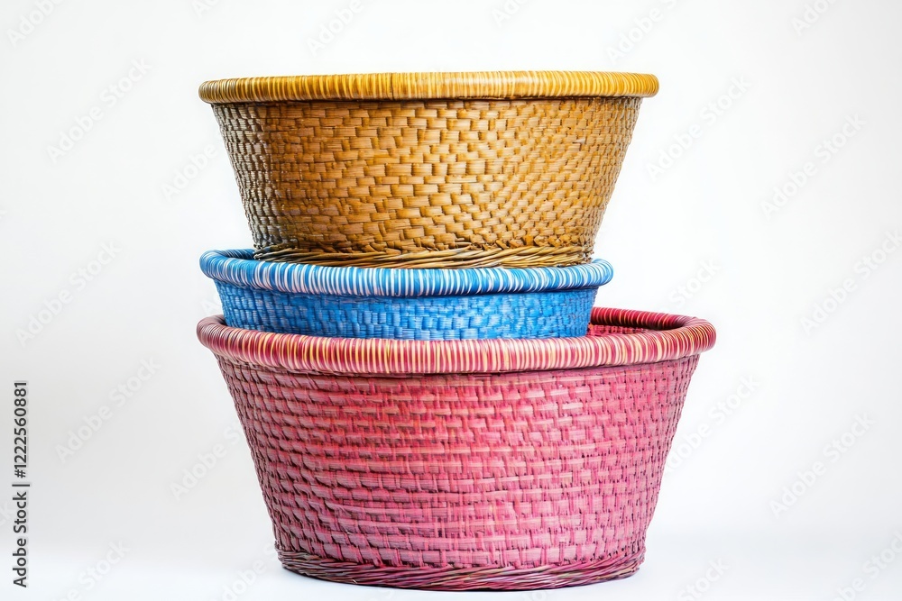 A Trio of Vibrant Woven Baskets: A Colorful and Crafted Storage Solution for the Home A Trio of Vibrant Woven Baskets: A Colorful and Crafted Storage Solution for the Home