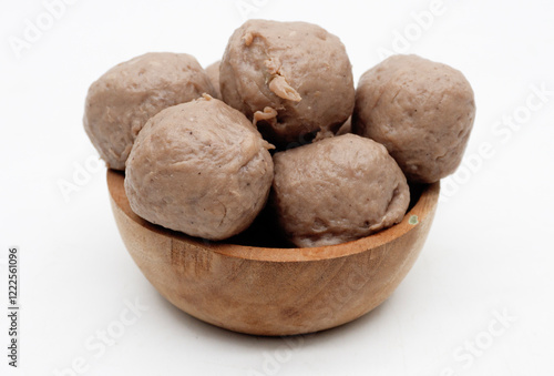 Meatballs or Bakso, made from minced beef and tapioca flour. Food preparation