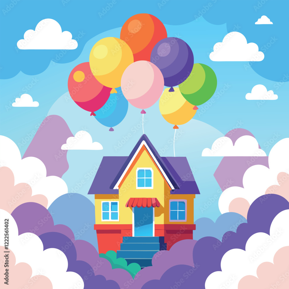 flying house with balloons, flying house colorful balloons flying house with balloons, flying house colorful balloons