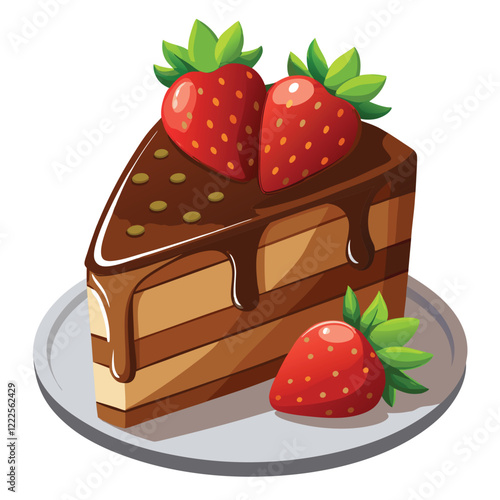 chocolate cake with strawberry chocolate cake with strawberries Vector Cakes and Sweets, Cartoon Cake, illustration