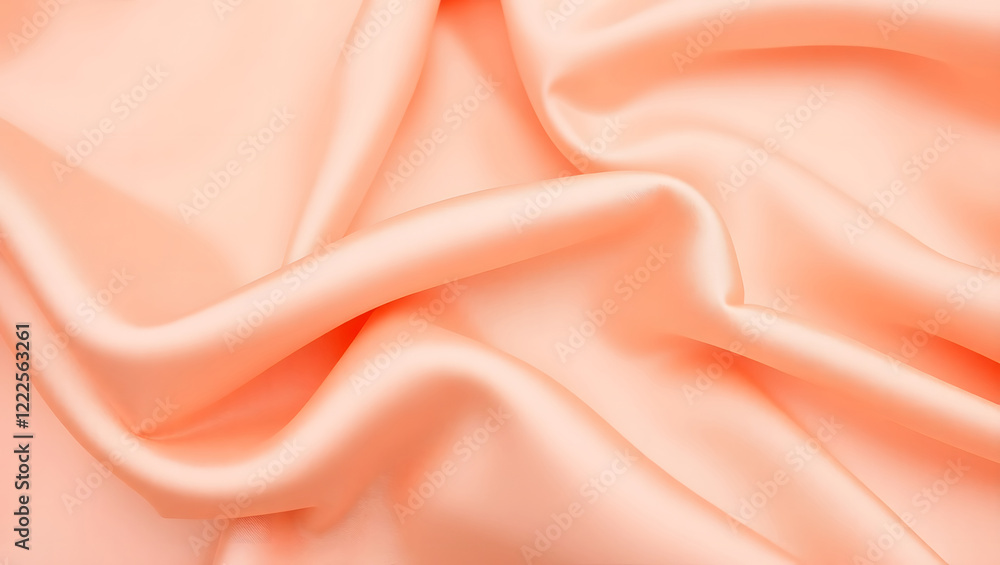 Fototapeta premium Elegant Peach Satin Fabric Close-Up with Soft Folds and Sheen