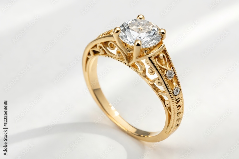 Golden ring with diamonds isolated on white background, clipping path included. Golden ring with diamonds isolated on white background, clipping path included.