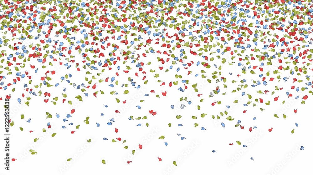 Colorful Confetti Rain Background with Falling Particles Gracefully on White Colorful Confetti Rain Background with Falling Particles Gracefully on White