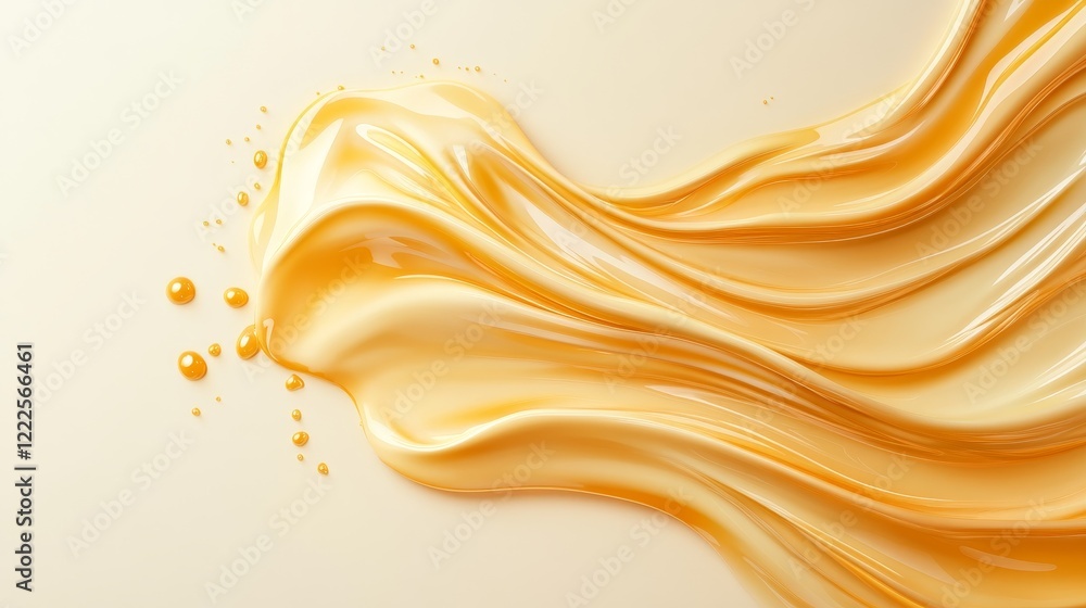 Fototapeta premium Abstract Golden Liquid Flowing in Swirls and Droplets