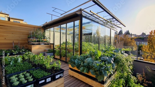 Rooftop Greenhouse Garden with Fresh Produce photo