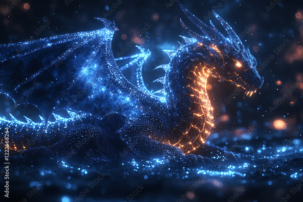 A glowing silhouette of a majestic dragon, its outline illuminated with vibrant neon light. A glowing silhouette of a majestic dragon, its outline illuminated with vibrant neon light.