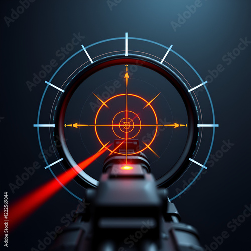 Hud aim pointer optical target, Futuristic focus range indicators, laser crosshair collimator sight. Measurement sniper for sniper gun. Game interface design ui element photo