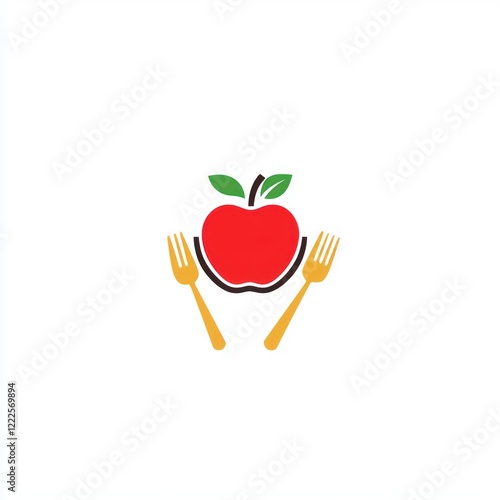 Red apple with forks, healthy eating, logo design photo