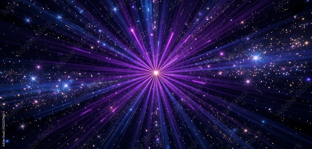Fototapeta premium Abstract Cosmic Rays Burst Of Light And Stars