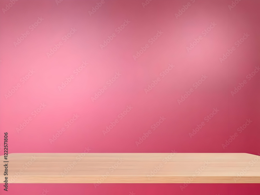 Empty Wooden Table Top with Pink Blurred Background Creates a Soft and Inviting Display Space Empty Wooden Table Top with Pink Blurred Background Creates a Soft and Inviting Display Space