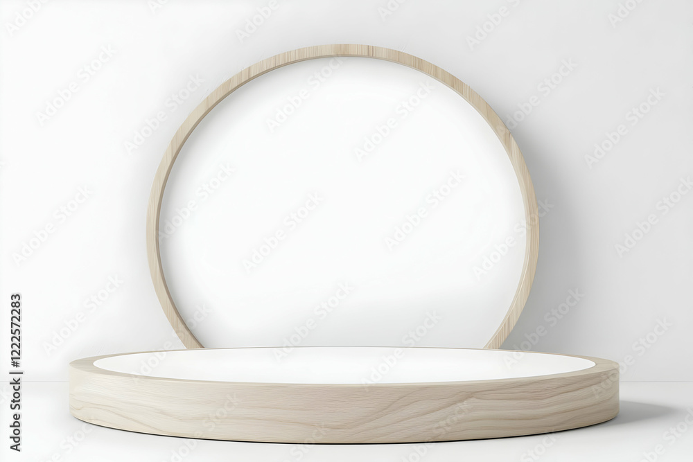 3D Realistic Wooden Podium and Frame Mockup on White Background for Product Display 3D Realistic Wooden Podium and Frame Mockup on White Background for Product Display