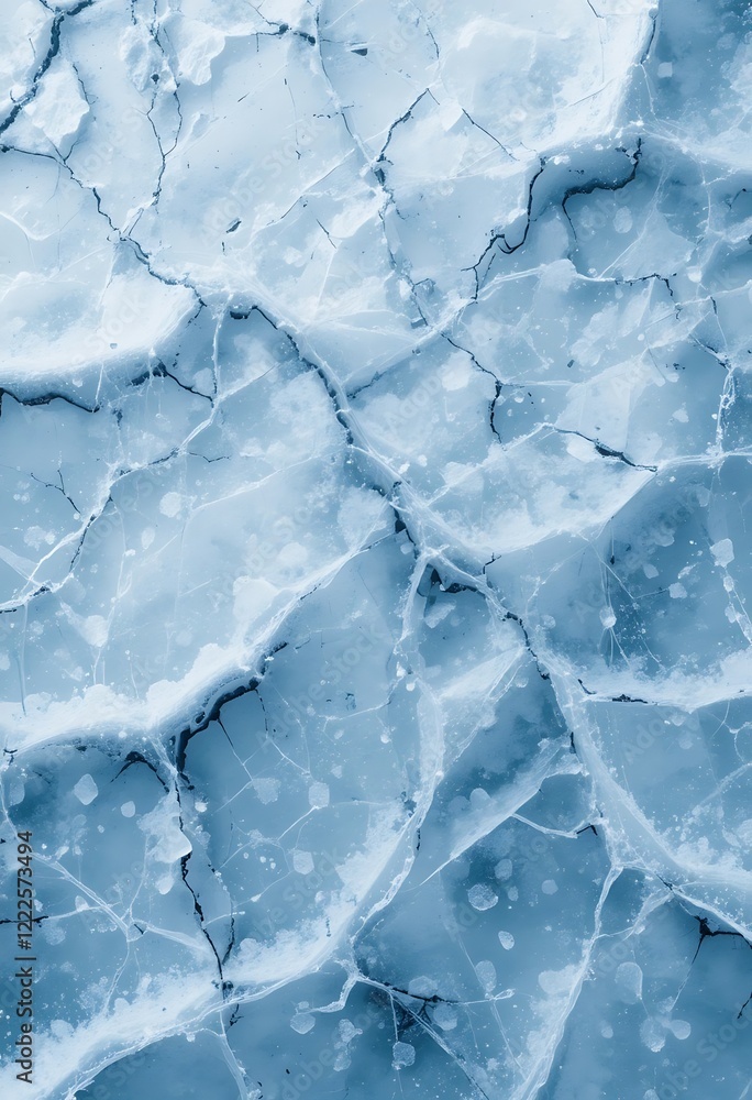 Cracked Ice Surface Showing Blue Hues and Texture Cracked Ice Surface Showing Blue Hues and Texture