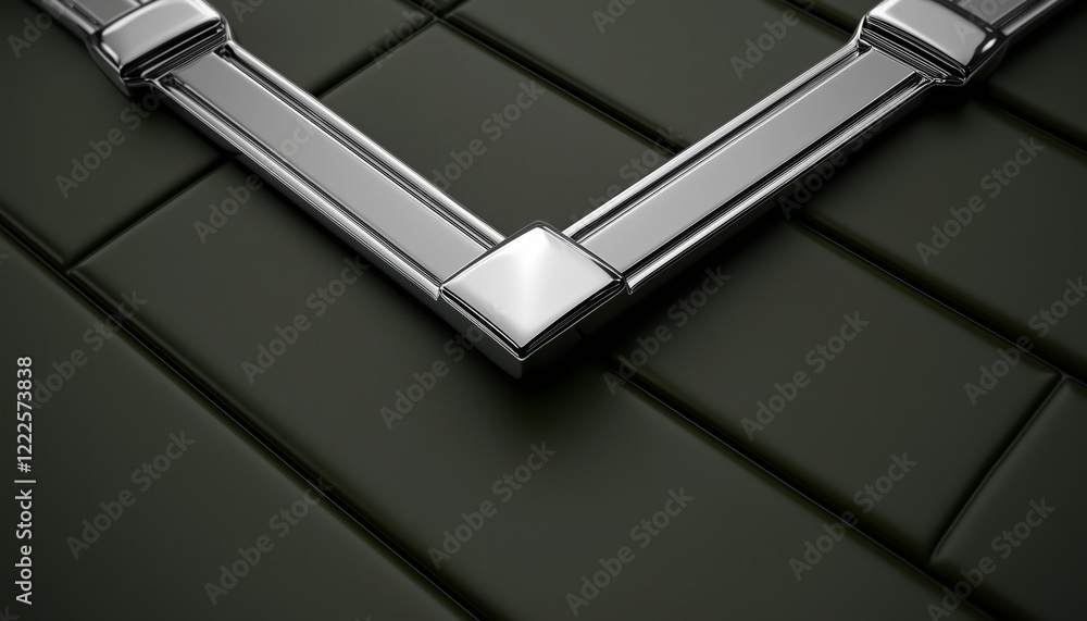 Polished Metal Corner Piece on Dark Tiles Polished Metal Corner Piece on Dark Tiles