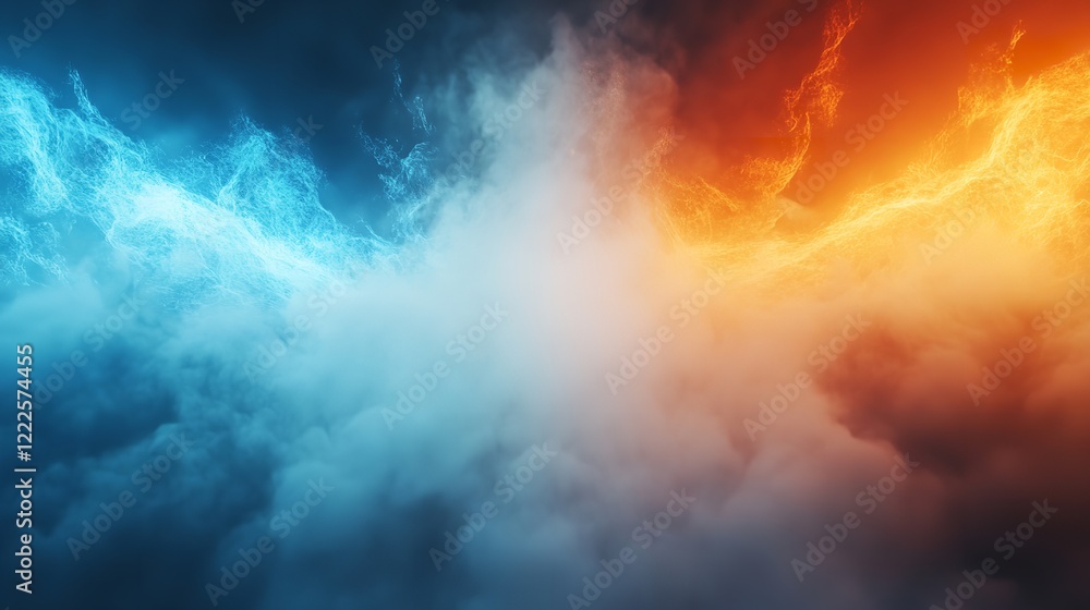 Fire and ice background fog and god ray Fire and ice background fog and god ray