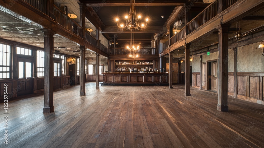 Fototapeta premium Vintage Fusion: Old West Saloon Bar with Victorian Floral Motifs in Cinematic Ultra-Detailed Image