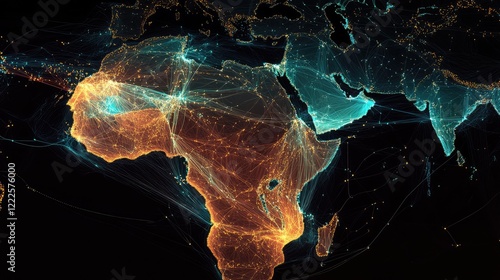 Global network map saudi arabia, middle east, north africa for data and telecommunication
