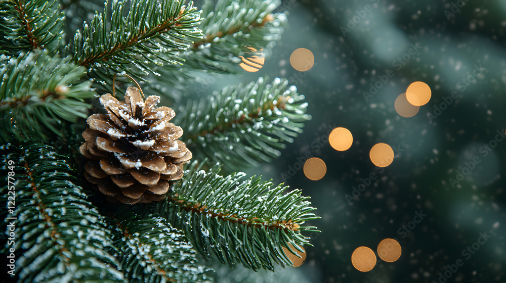 Winter Wonderland: A frosted pine cone adorned with a dusting of fresh snow sits prominently on a branch, against a backdrop of twinkling golden lights, conjuring up images of festive cheer. Winter Wonderland: A frosted pine cone adorned with a dusting of fresh snow sits prominently on a branch, against a backdrop of twinkling golden lights, conjuring up images of festive cheer.
