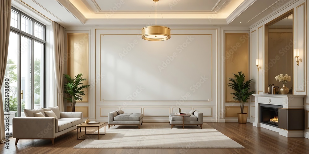 Fototapeta premium Elegant Living Room with Gold Accents and Modern Furniture