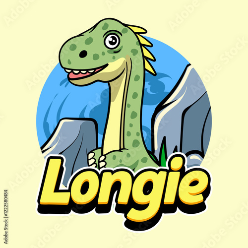 Cute Sauropod Dinosaur Character Mascot in Vector Cartoon Illustration Design for kid, sticker, badge, patch, banner, greeting card