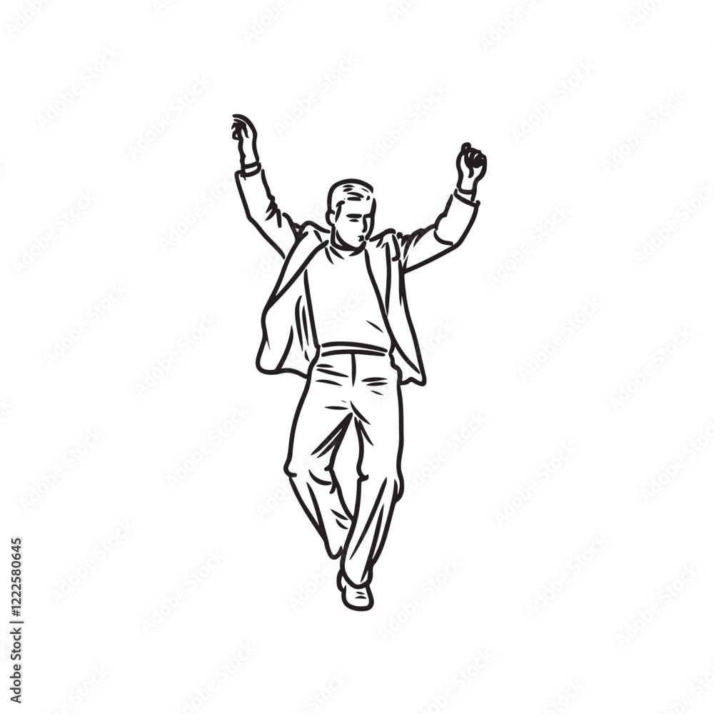 Obraz premium Contemporary Dancing Man Vector - Simple and Elegant Digital Line Art - Man Dancing Silhouette - Dancing Man Vector - Man Dancing Doodle - Dance Illustration - Dancing Man Line Art 
